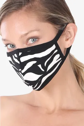 3 PACK Washable Cotton MASK With Filter Pocket Zebra