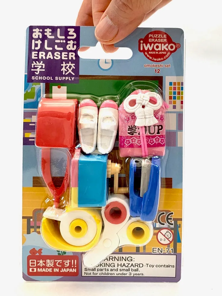 38342 IWAKO SCHOOL ERASER CARD-10 CARDS