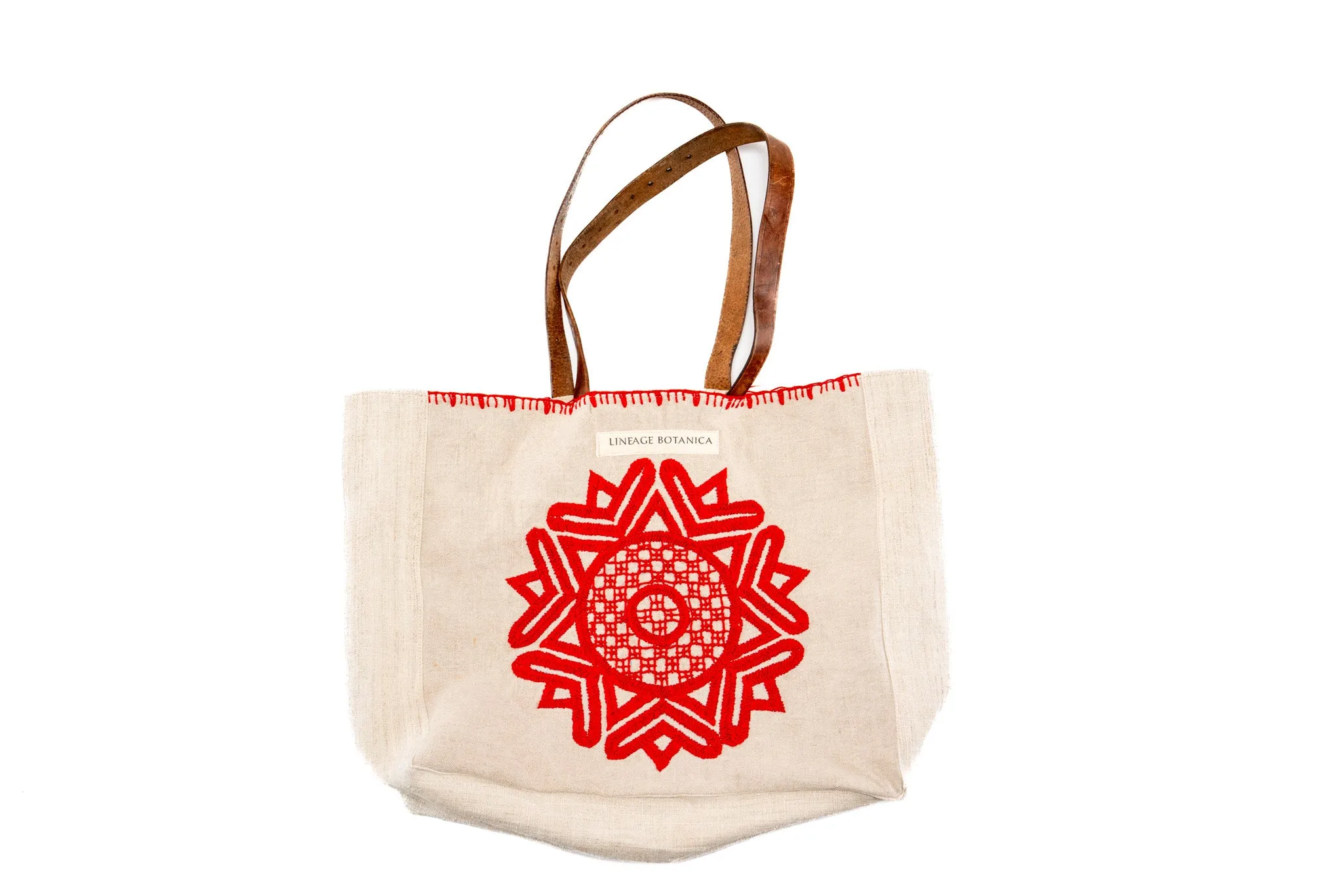 Bag: Handwoven antique hemp grain sack, hand embroidered Mandala - BG231