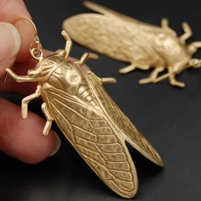 Brass and Gold Cicada Insect Earrings