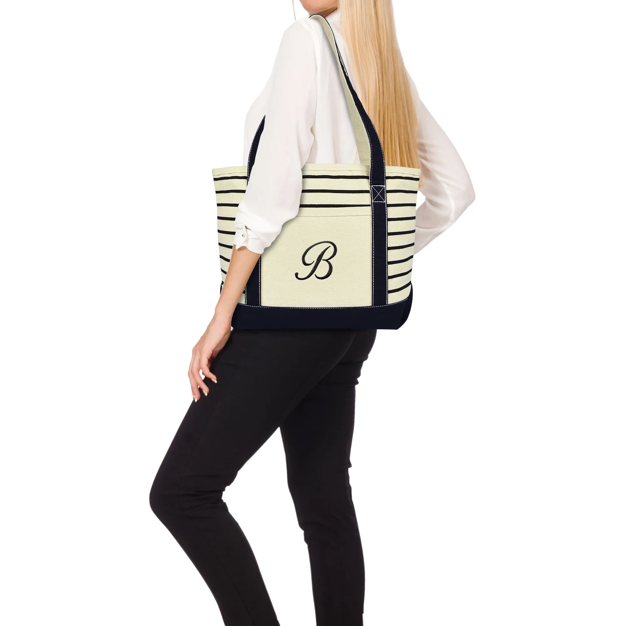 Dalix Striped B-Initial Tote Bag Womens Ballent Letter B