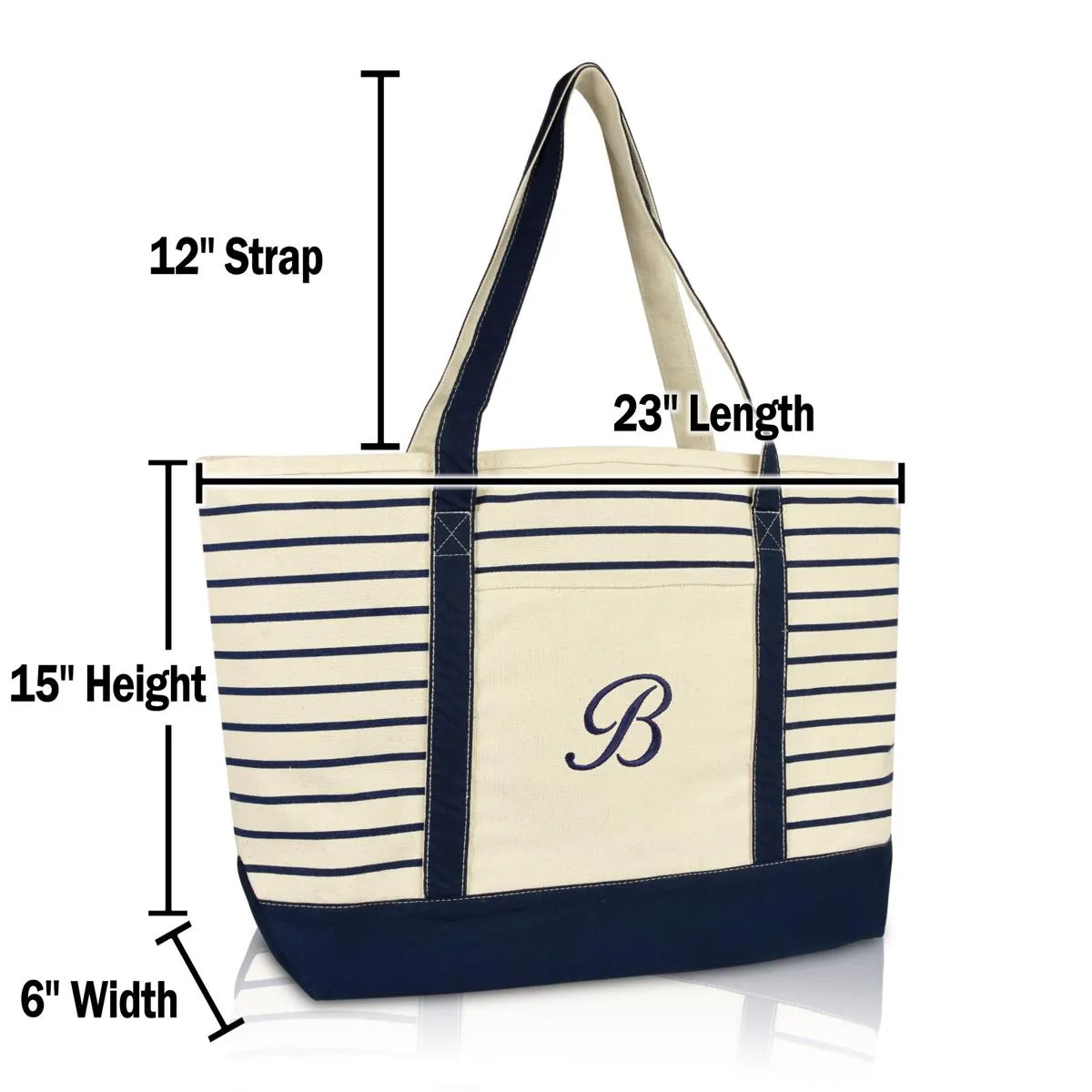 Dalix Striped B-Initial Tote Bag Womens Ballent Letter B