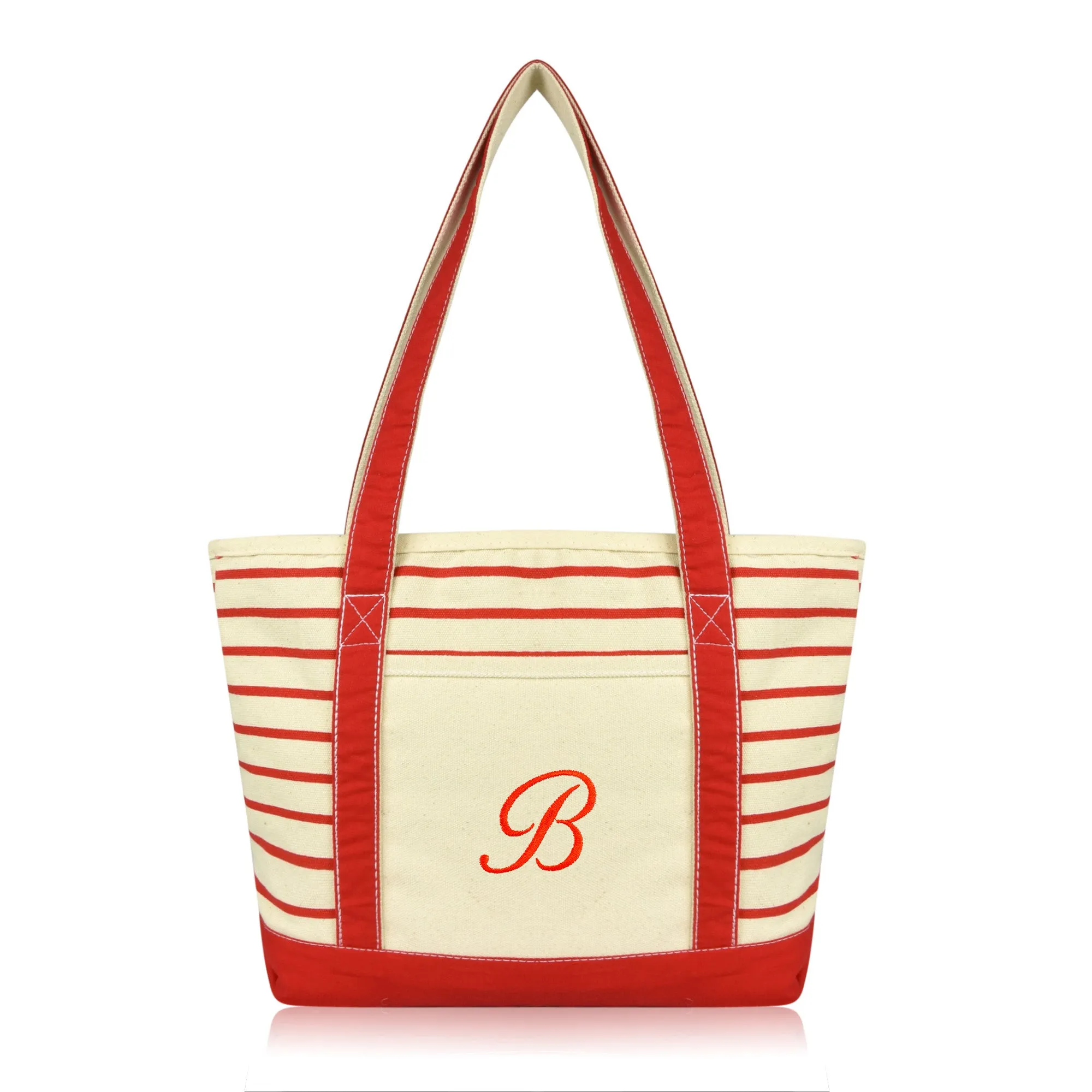 Dalix Striped B-Initial Tote Bag Womens Ballent Letter B