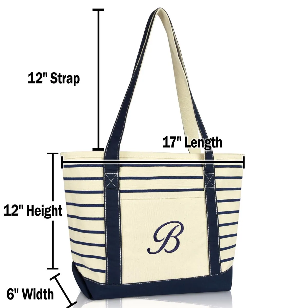 Dalix Striped B-Initial Tote Bag Womens Ballent Letter B