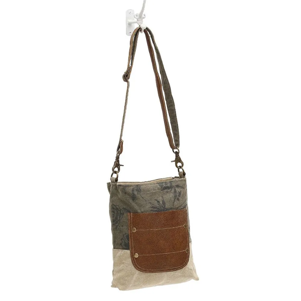 Floral Print Canvas Bag w/Leather Pocket