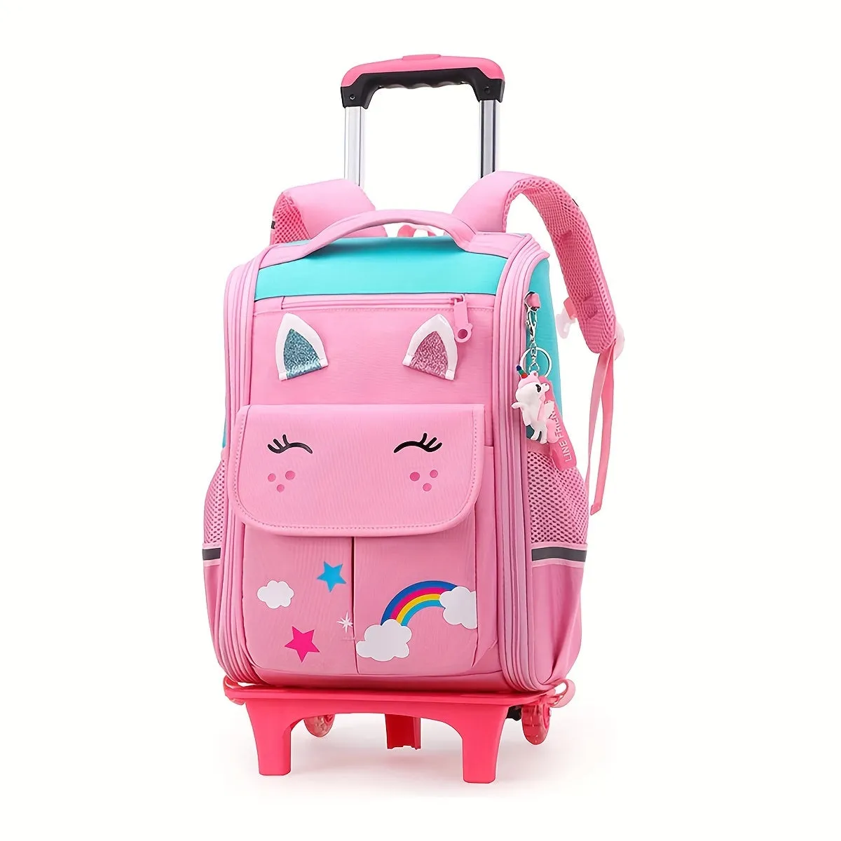 Girls' Primary School Trolley Backpack with 6 Wheels | Detachable Backpack for School Trips and Travel Accessories"