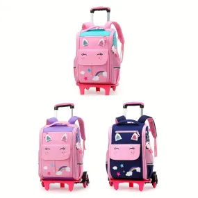 Girls' Primary School Trolley Backpack with 6 Wheels | Detachable Backpack for School Trips and Travel Accessories"