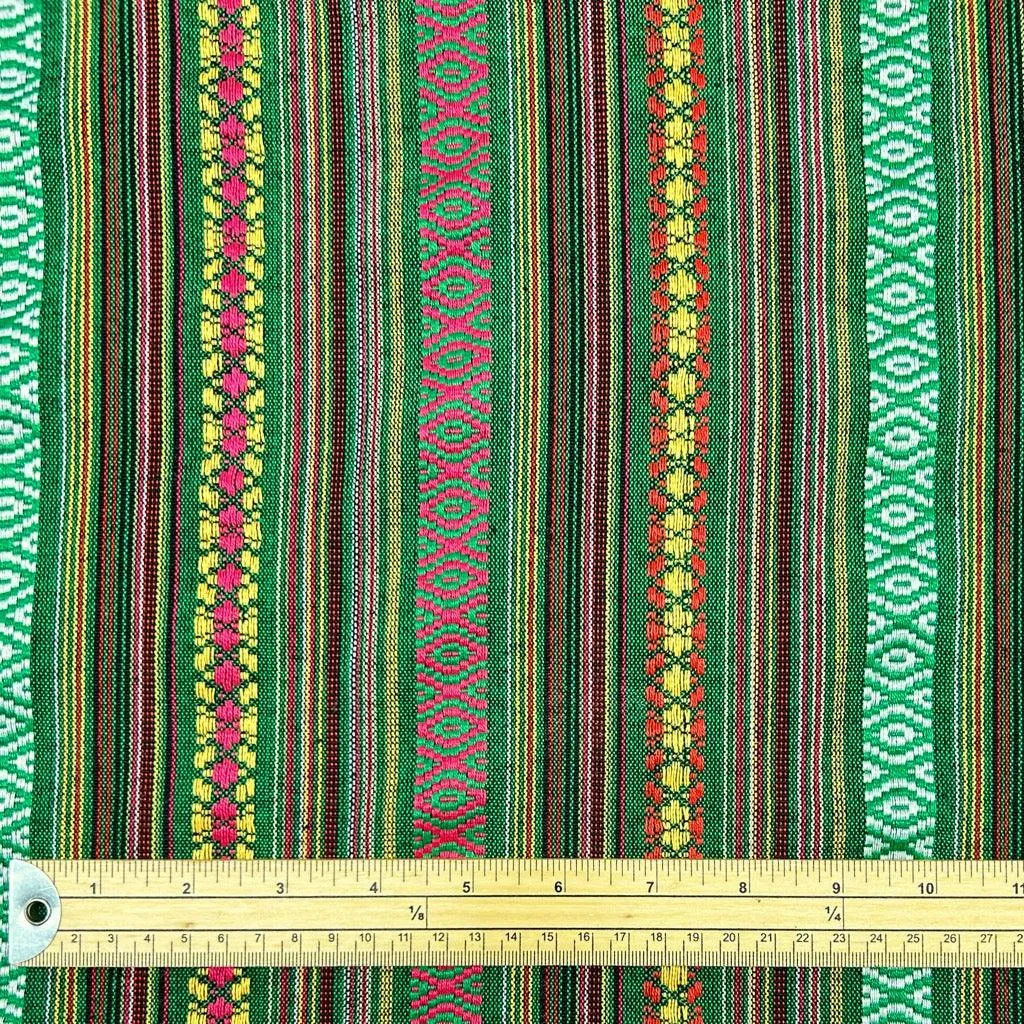 Green Stripes Tribal Print Recycled Jacquard Fabric