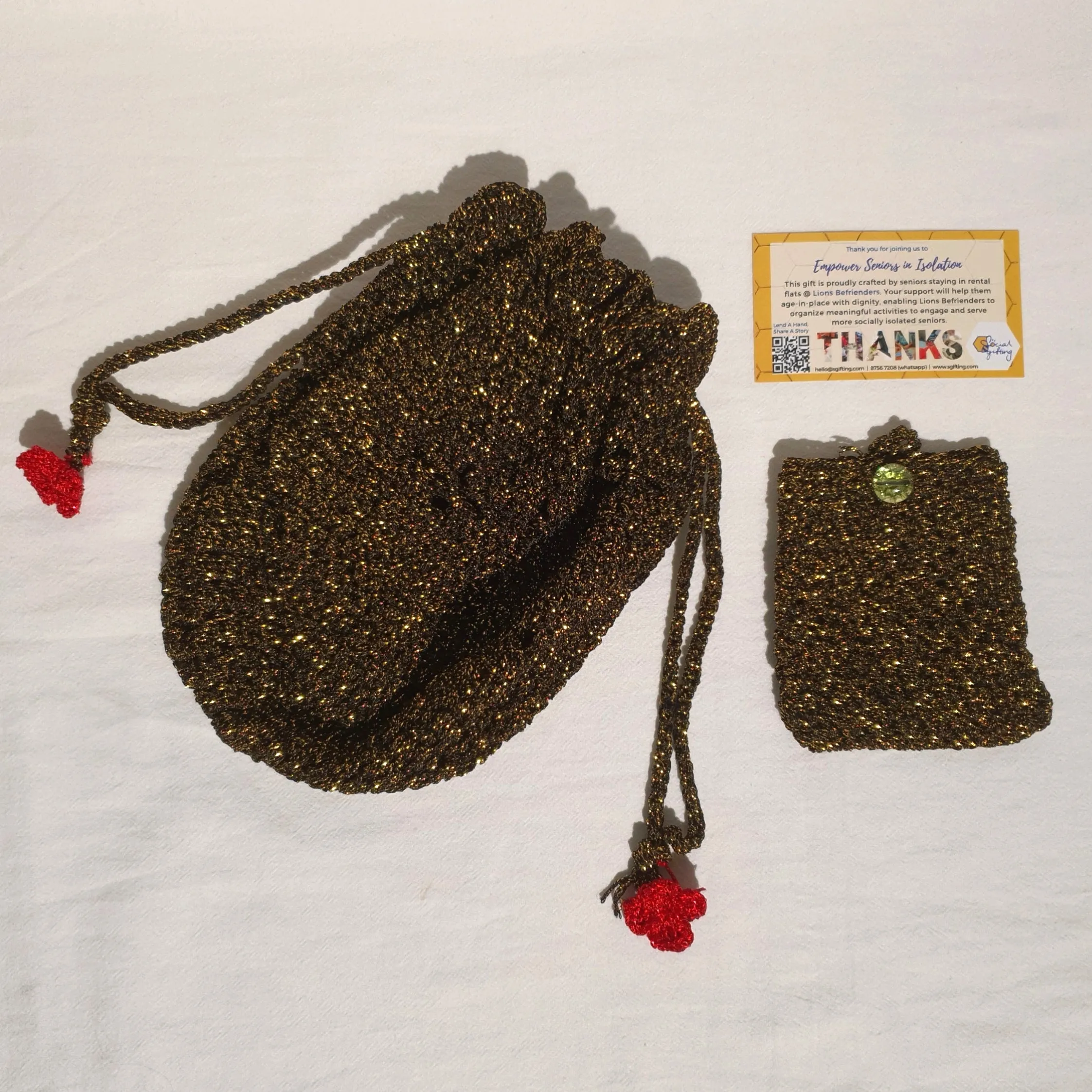 Hand Crocheted Drawstring with Cardholder Pouch