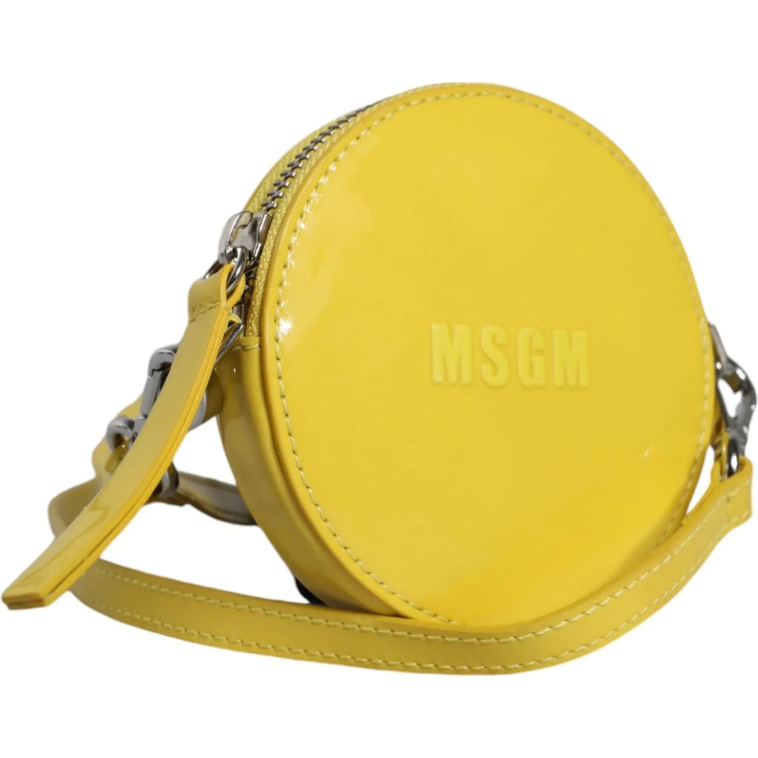 MSGM Yellow Leather Logo Crossbody Sling Shoulder Round Bag