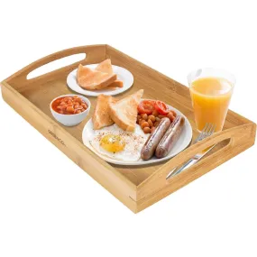 Rectangle Bamboo Butler Serving Tray With Handles - Bed Trays For Eating - Bed