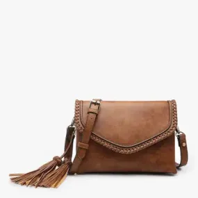 Sloane Flapover Crossbody w/ Whipstitch and Tassel