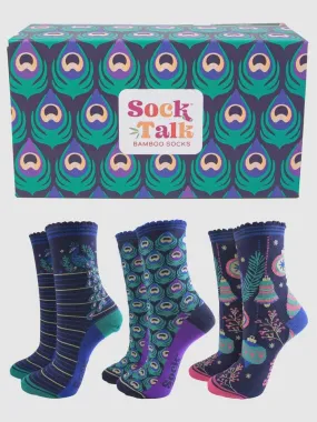 Sock Talk Bamboo Sock Giftset Playful Peacocks