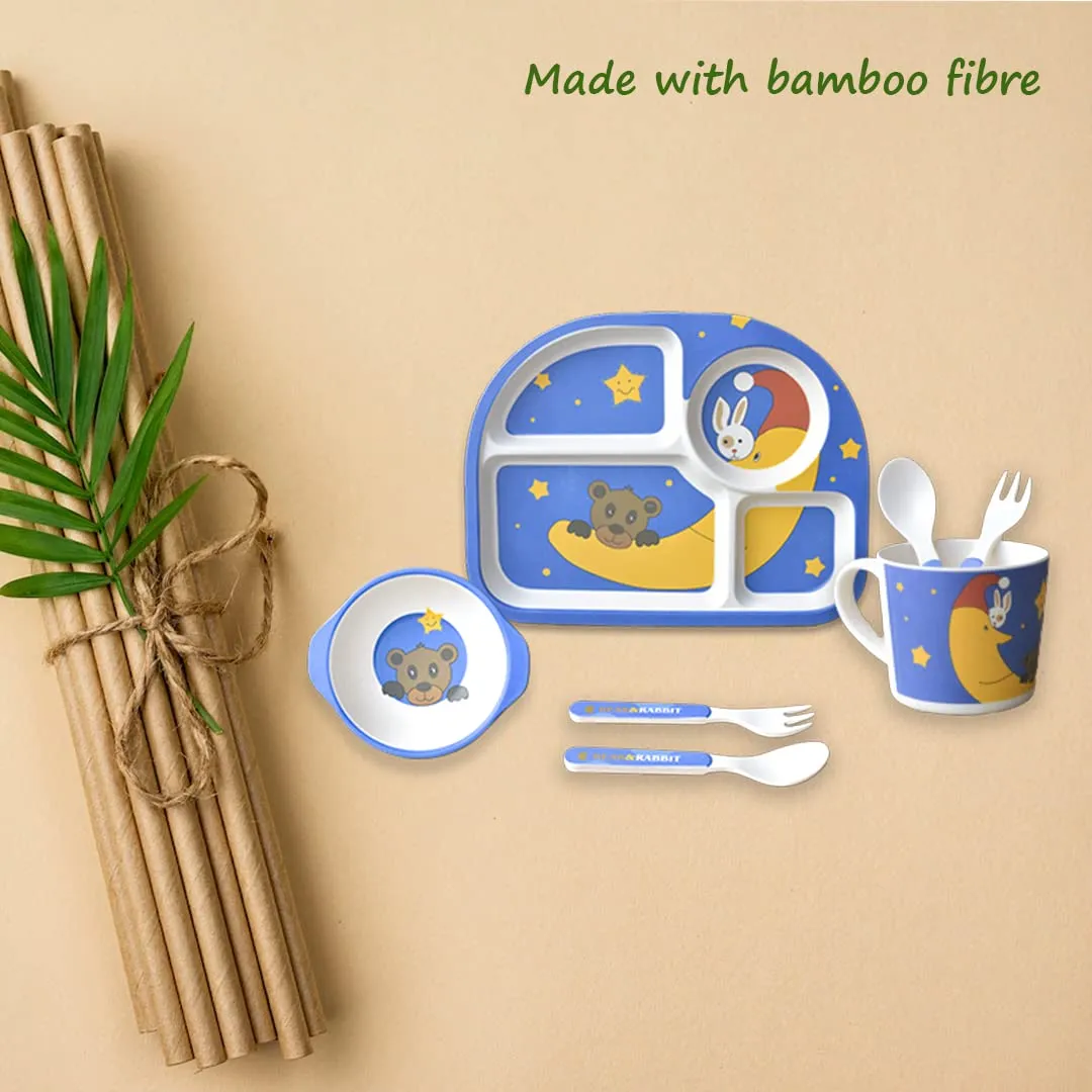 THE LITTLE LOOKERS Eco Friendly Bamboo Fibre 5 Pcs Kids Dining Set (Plate, Bowl, Spoon, Fork & Cup)